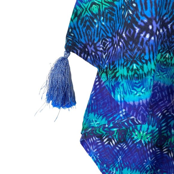 Miraclesuit Blue Curacao Caftan 100% Cotton Ikat Swimwear Cover Up Size M - Picture 4 of 11